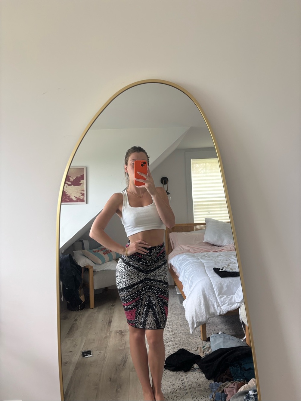 Diane Von Furstenberg Black, White & Pink Patterned Pencil Skirt